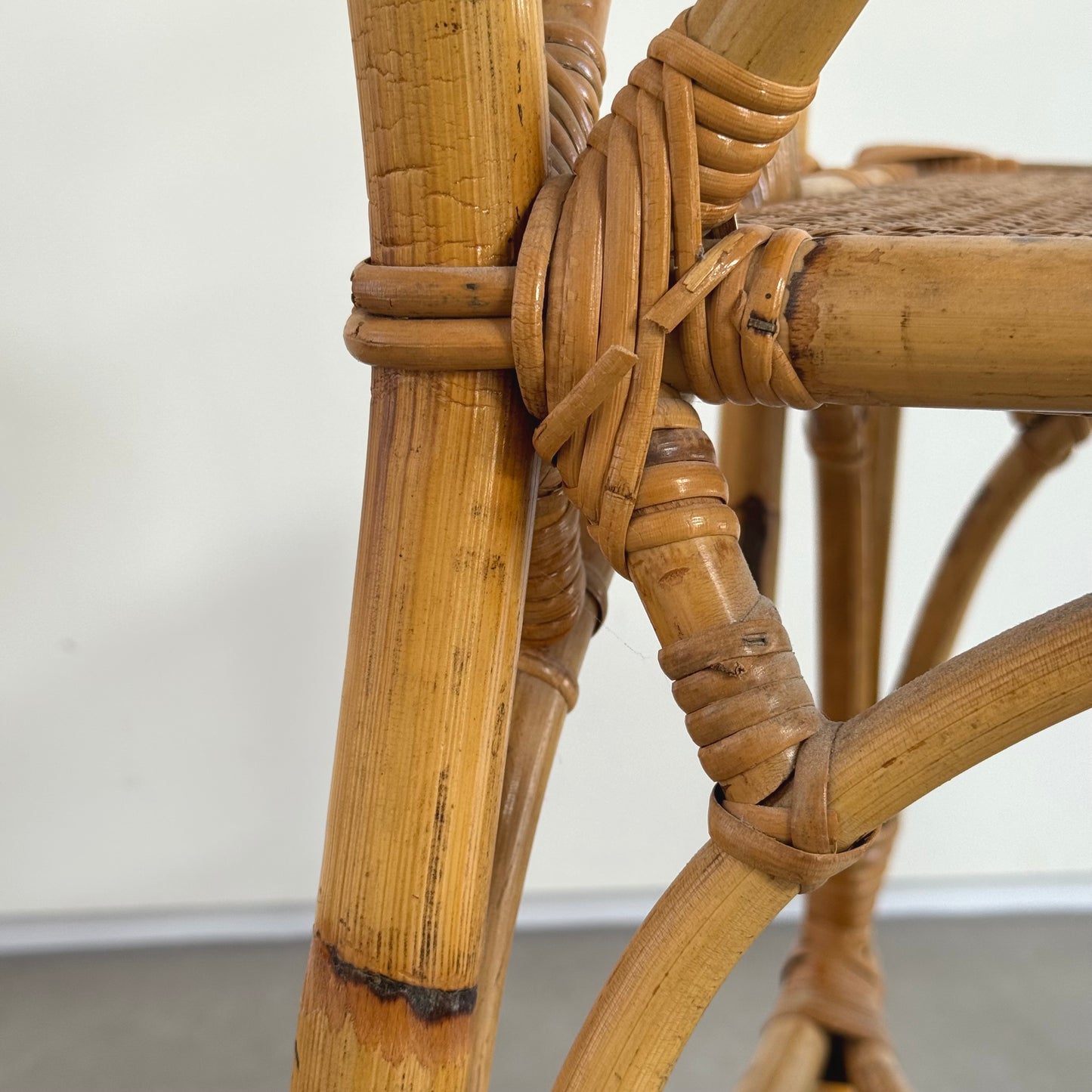 Vintage Bamboo Rattan Wicker Chair with Cane Seating in Chippendale Style