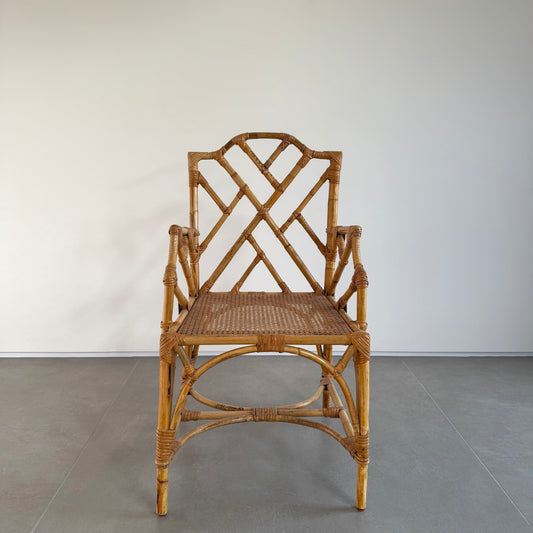 Vintage Bamboo Rattan Wicker Chair with Cane Seating in Chippendale Style
