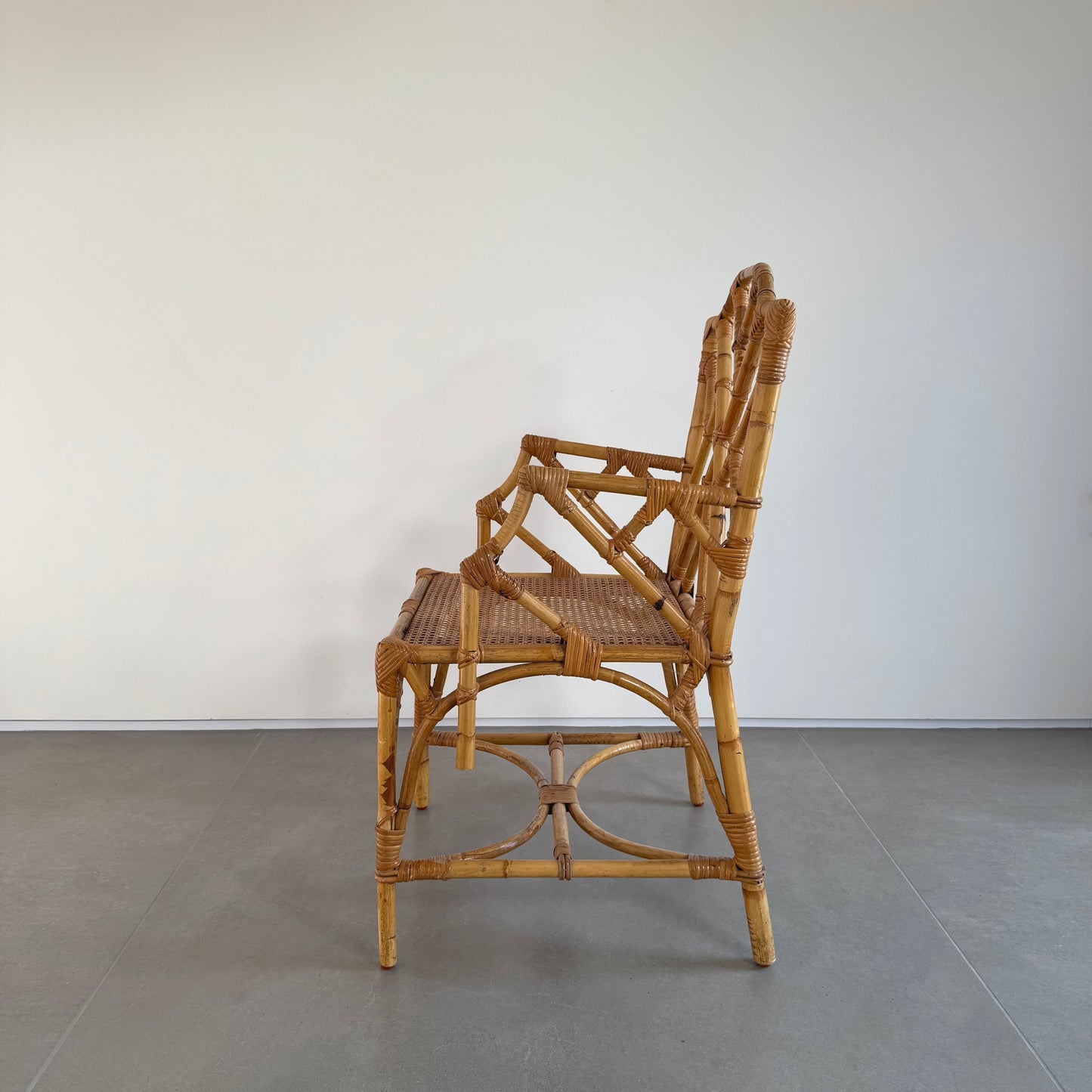 Vintage Bamboo Rattan Wicker Chair with Cane Seating in Chippendale Style