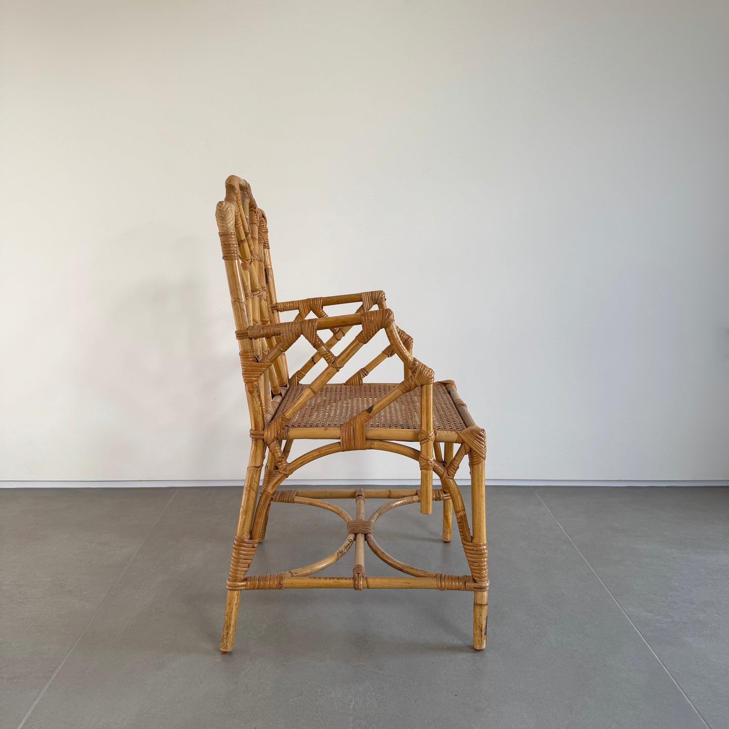 Vintage Bamboo Rattan Wicker Chair with Cane Seating in Chippendale Style