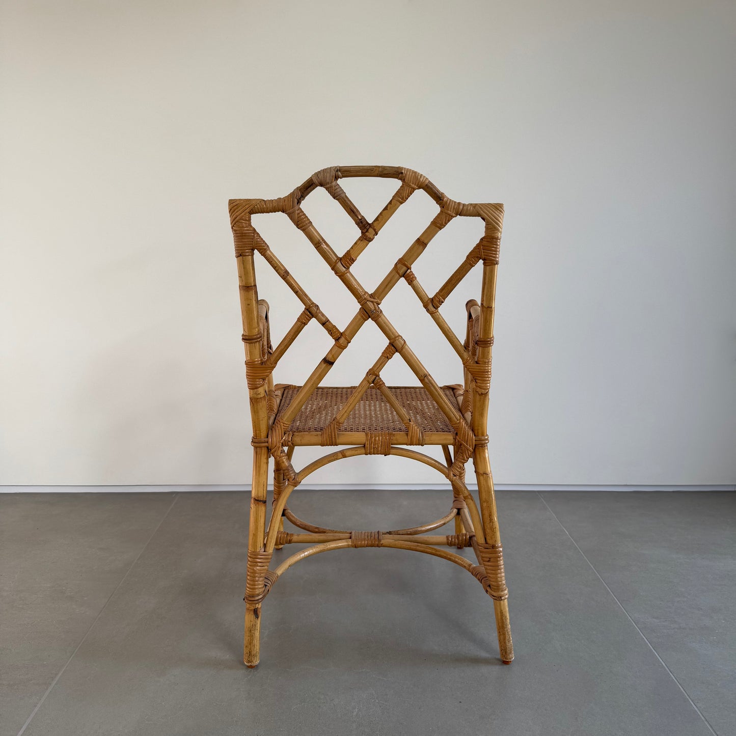 Vintage Bamboo Rattan Wicker Chair with Cane Seating in Chippendale Style