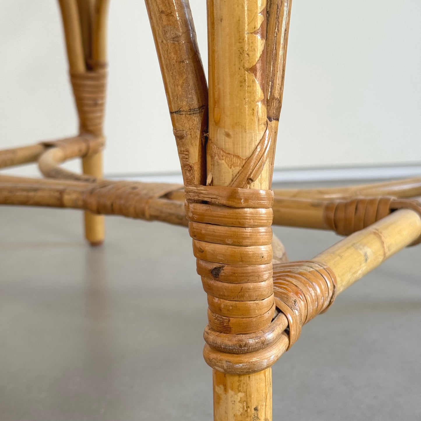 Vintage Bamboo Rattan Wicker Chair with Cane Seating in Chippendale Style