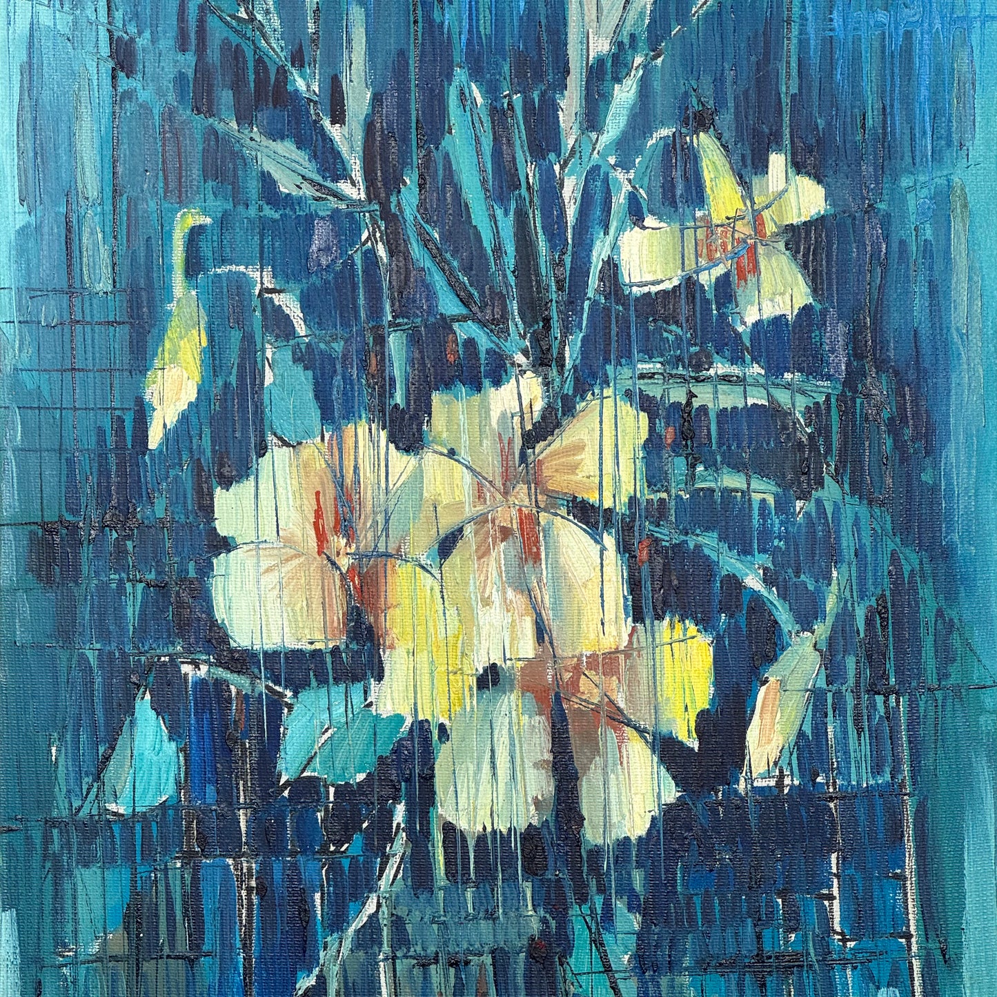 Mid-century abstract painting of flowers