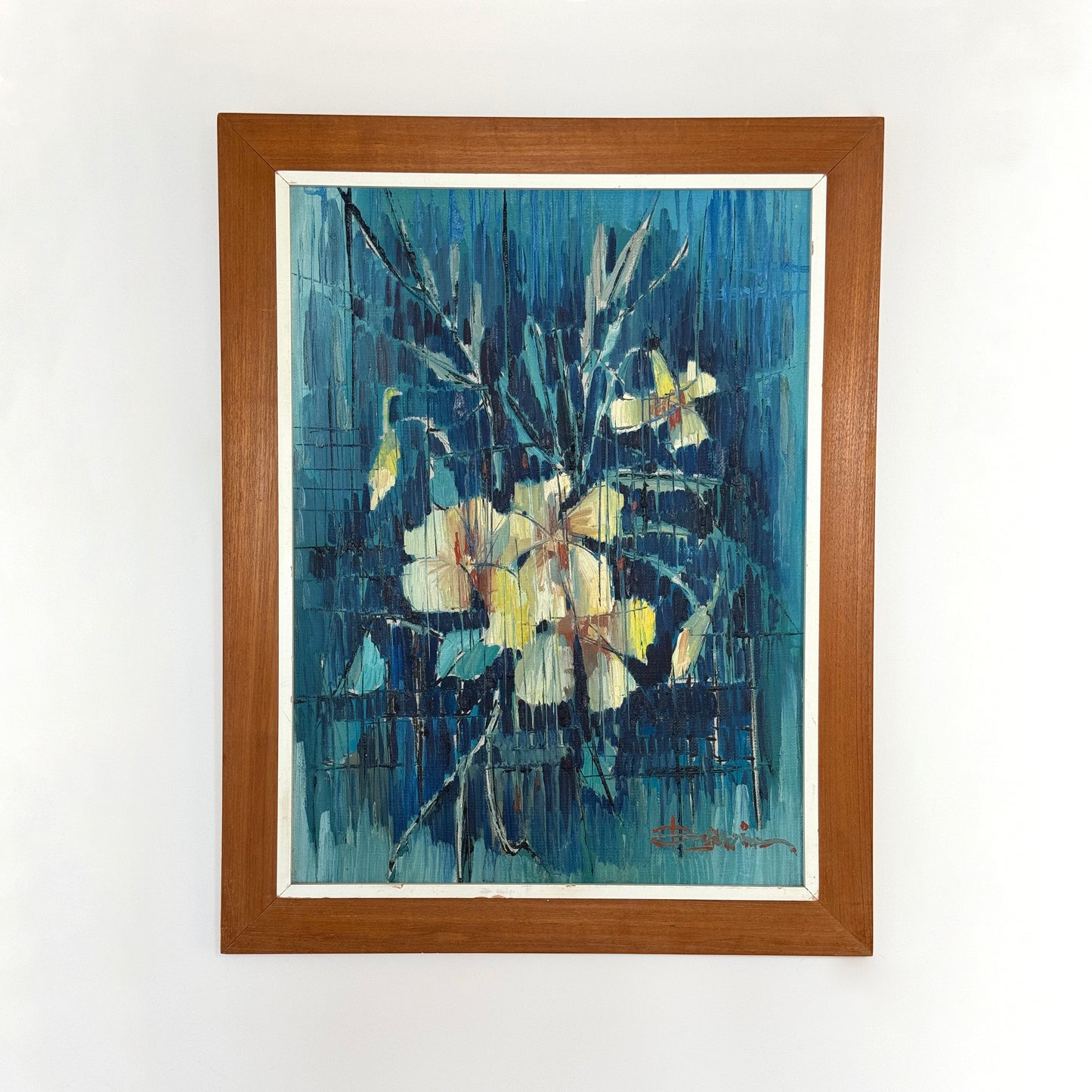 Mid-century abstract painting of flowers