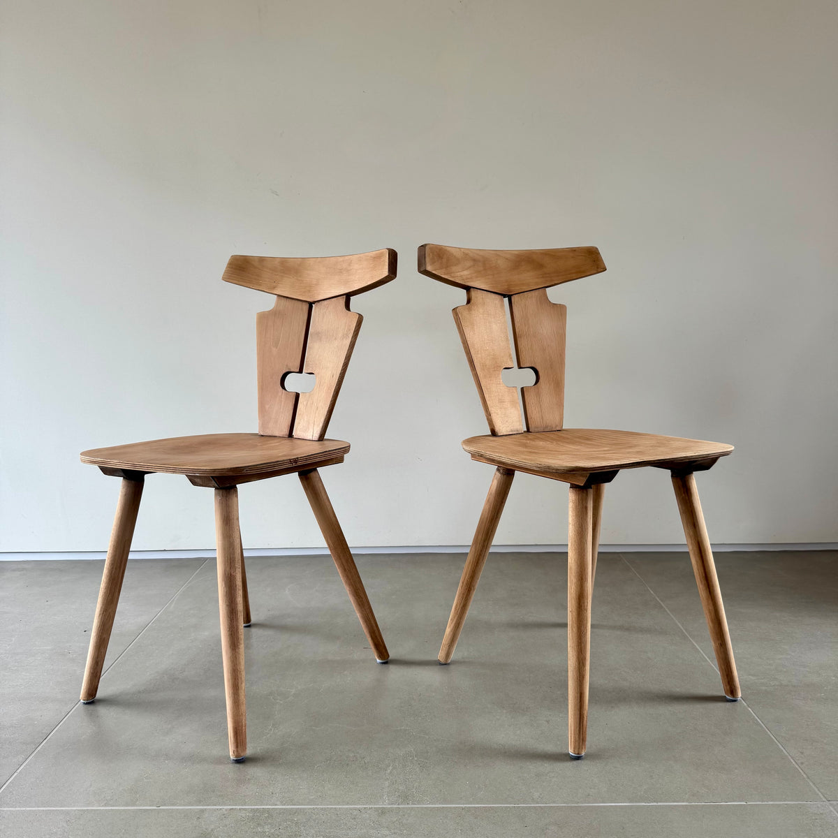 Four Brutalist folk design dining chairs