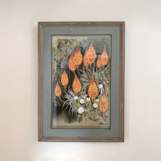 Keith Henderson, coloured pastel drawing "Red Aloes in a Spanish Garden"