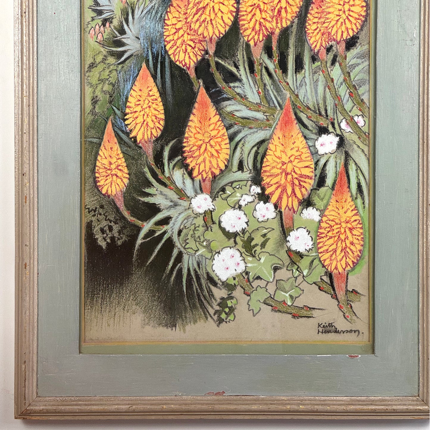 Keith Henderson, coloured pastel drawing "Red Aloes in a Spanish Garden"
