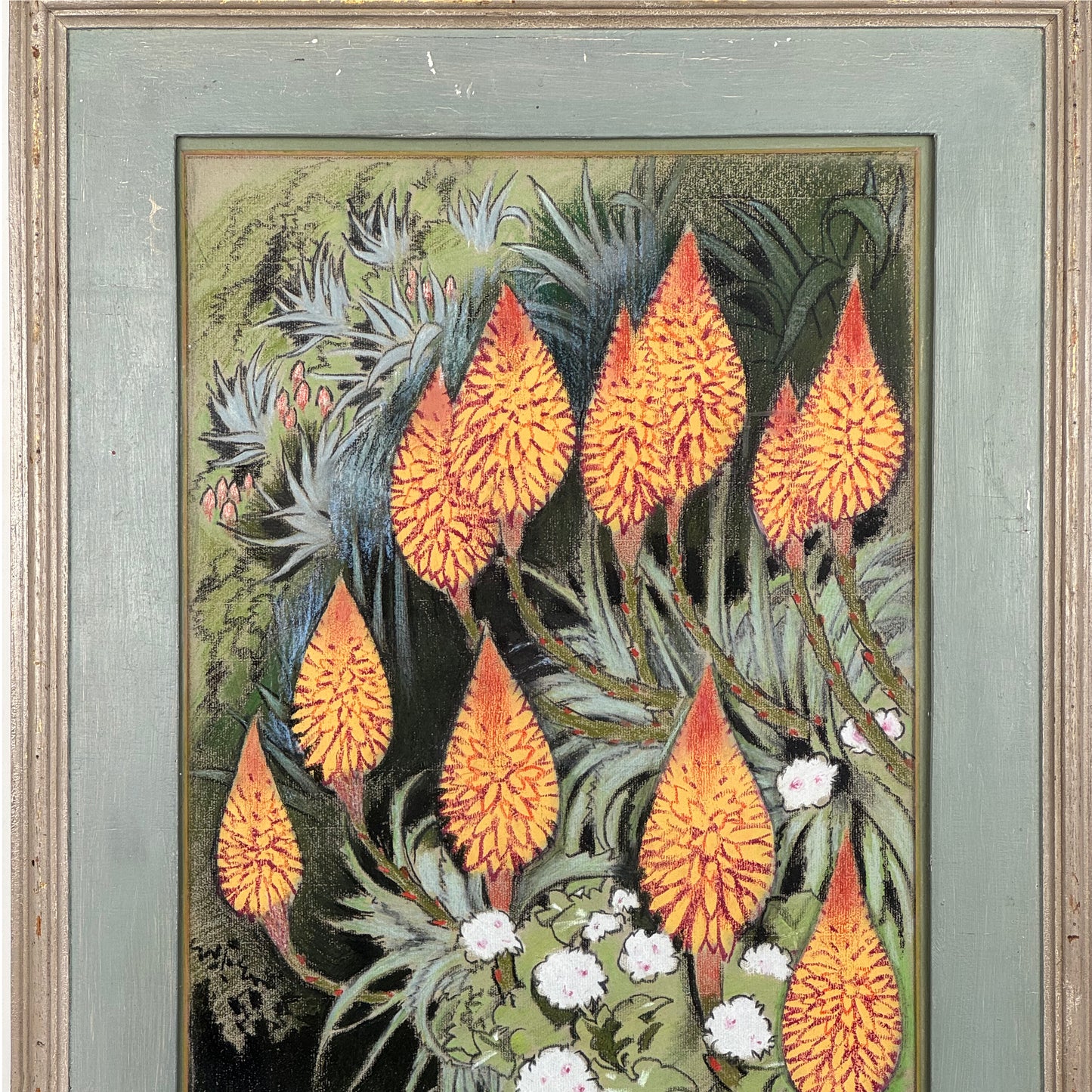 Keith Henderson, coloured pastel drawing "Red Aloes in a Spanish Garden"