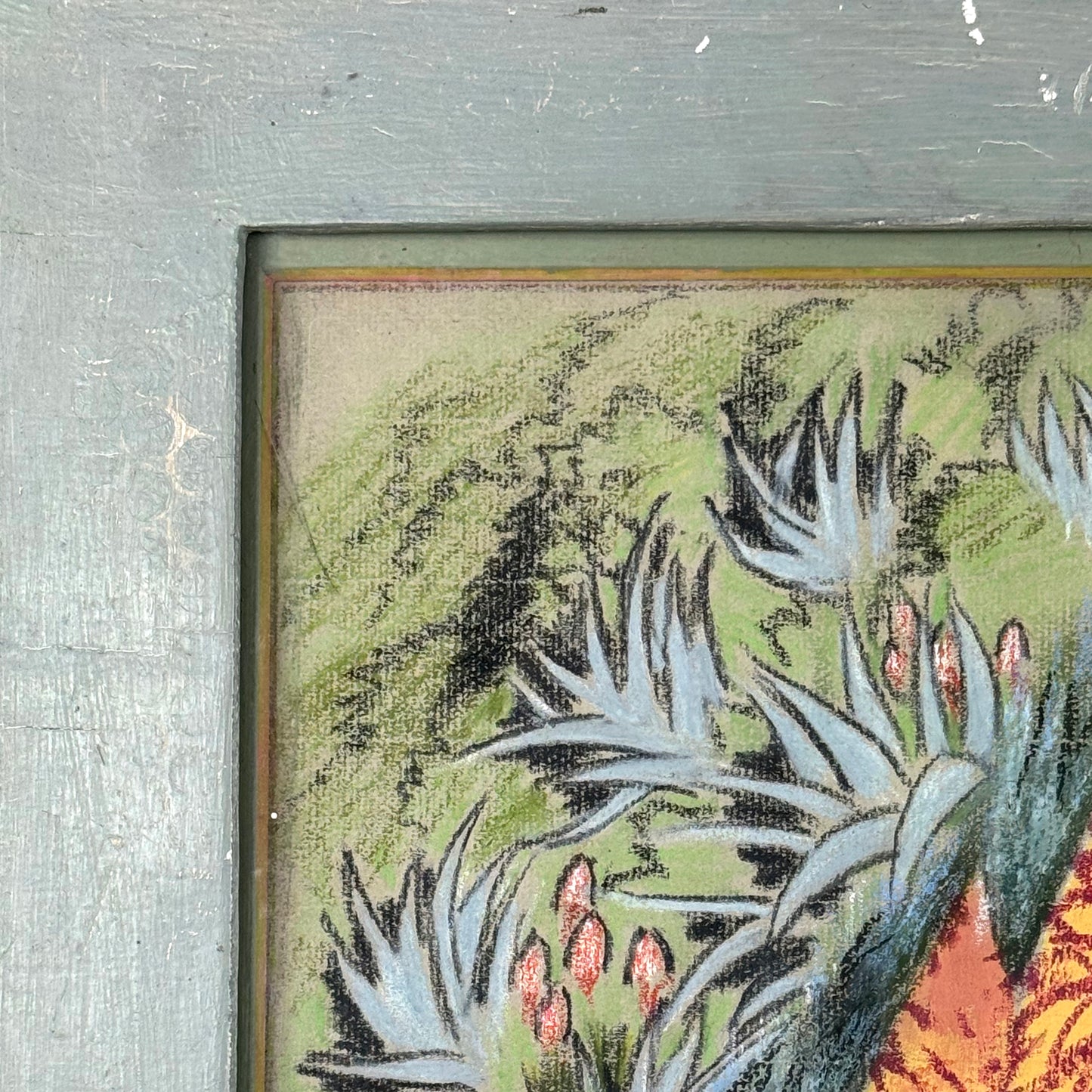 Keith Henderson, coloured pastel drawing "Red Aloes in a Spanish Garden"
