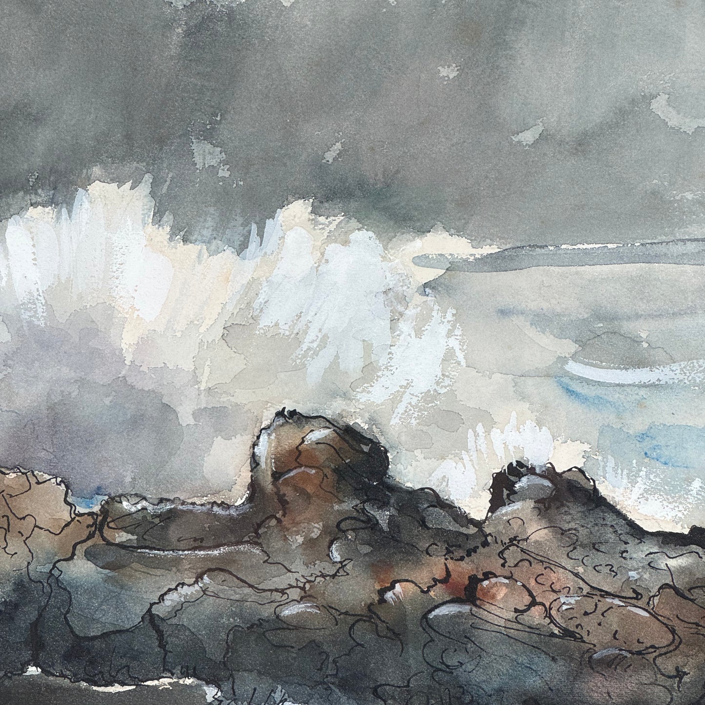 Adolphe Remy Large watercolour and charcoal painting
