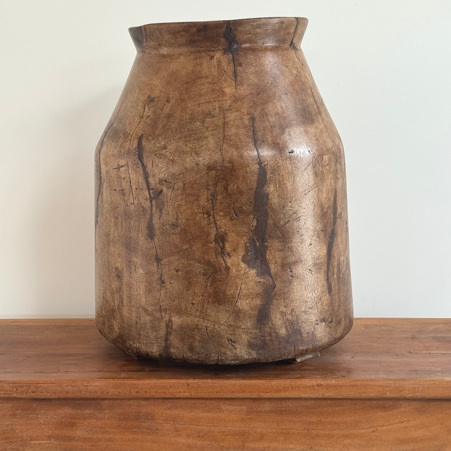 Large antique wood butter churn pot