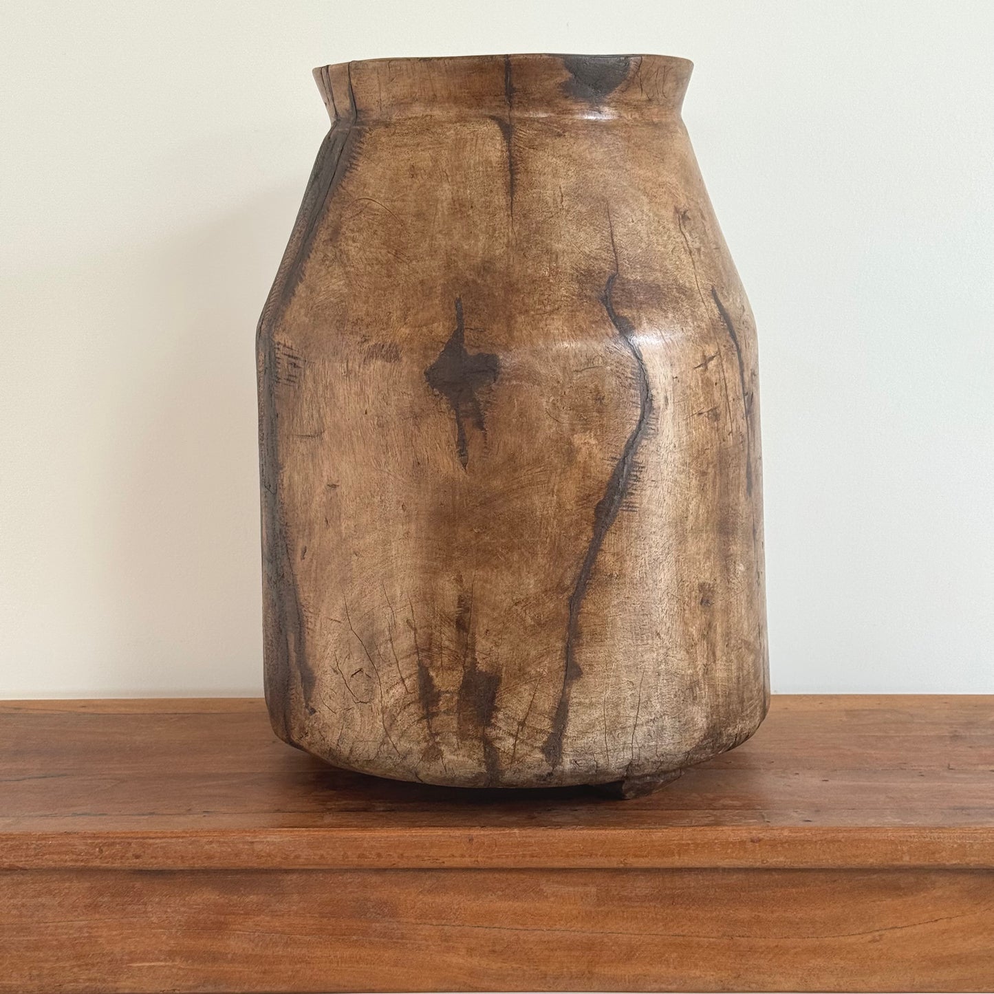 Large antique wood butter churn pot