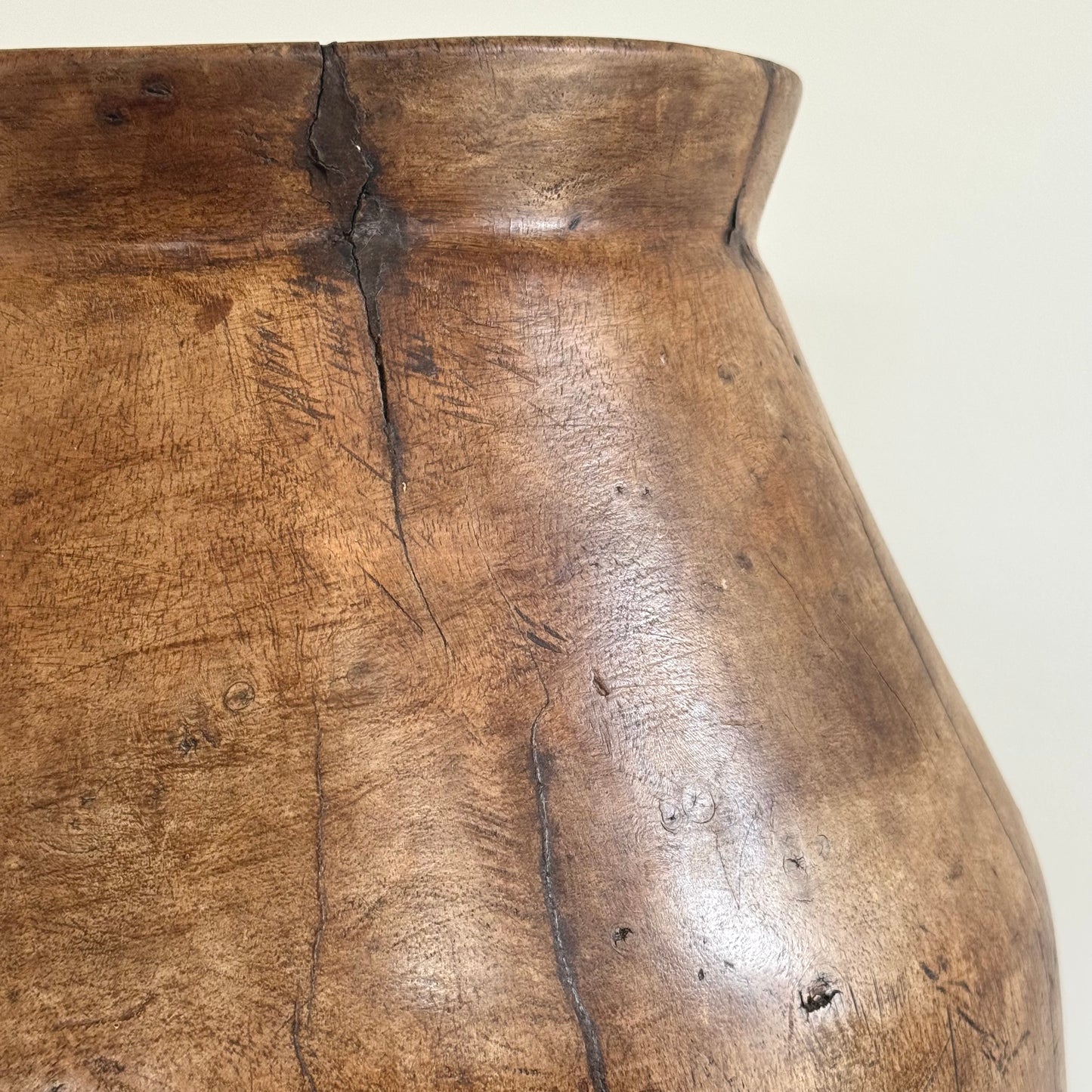 Large antique wood butter churn pot