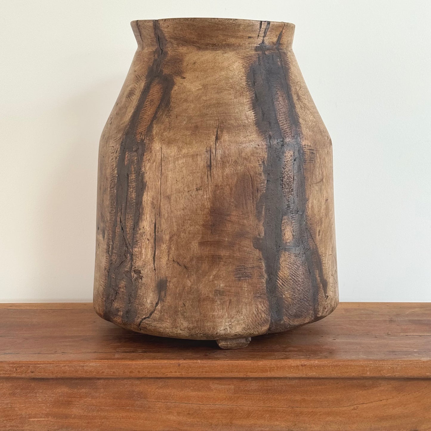 Large antique wood butter churn pot